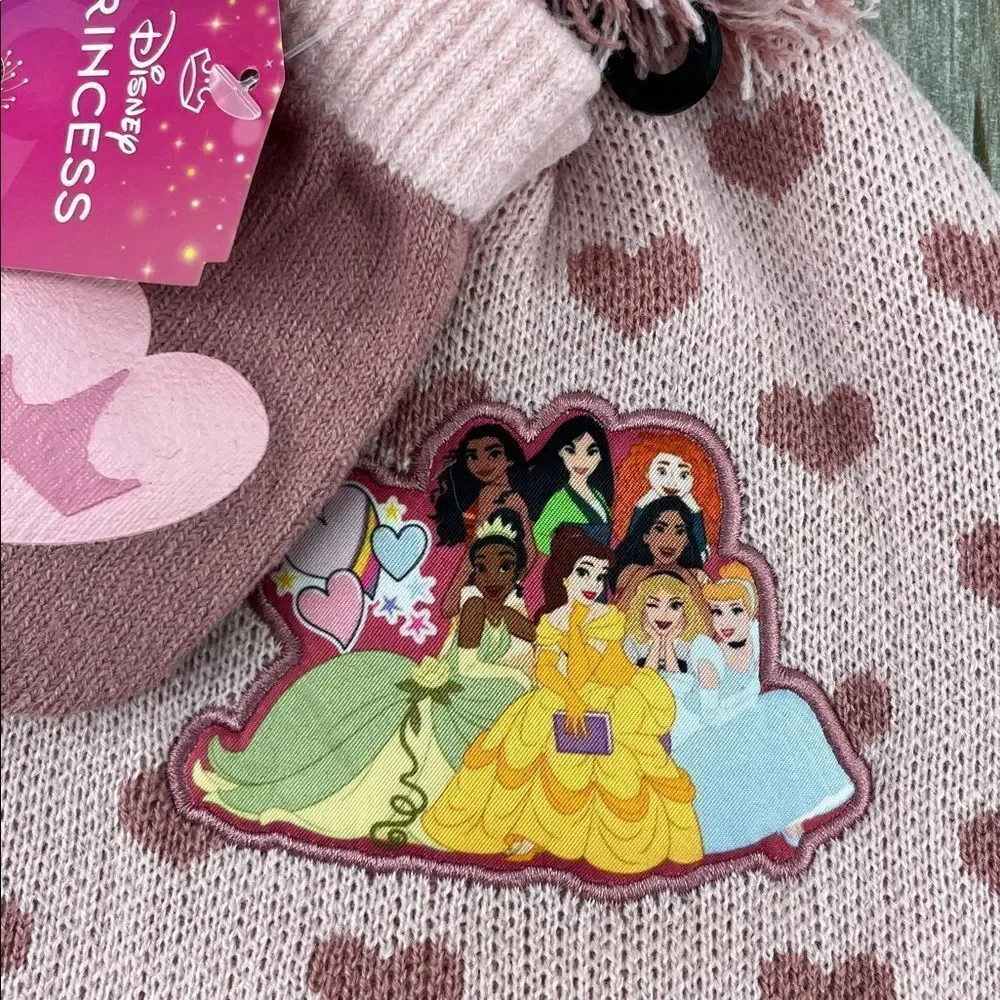 Baby Toddler Disney Princess Pink Beanie and Mittens Set